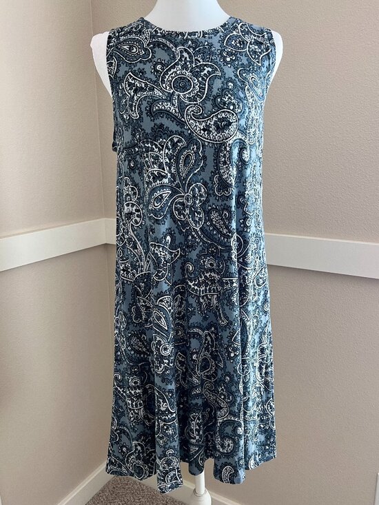 LOFT Dresses & Skirts - Ann Taylor LOFT Slate Blue Paisley Sleeveless Swing Shift Dress - Size Medium